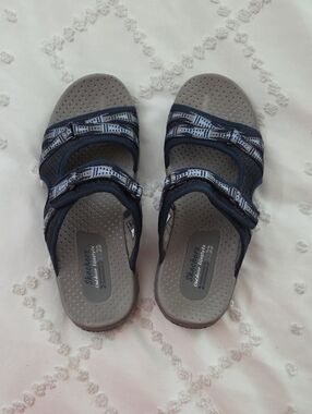 Skechers Women's Navy and Gray Double-Strap Comfort Sandals Size 7